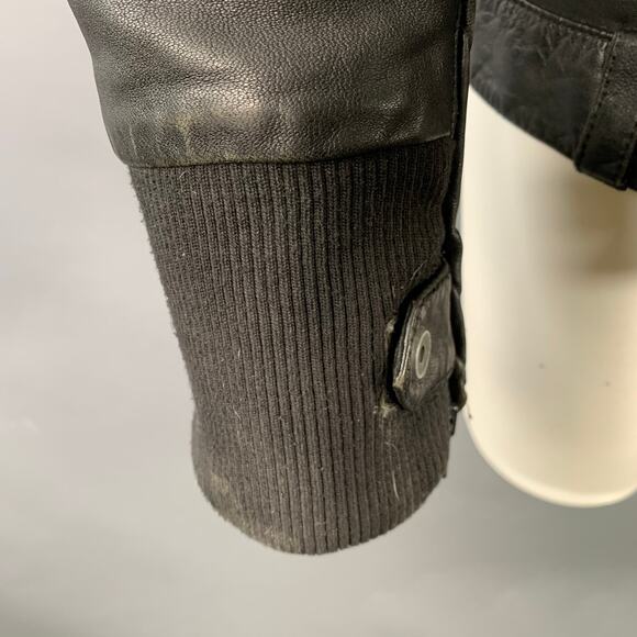 DIESEL BLACK GOLD Vintage Size M Black Leather Zip Up Hooded Jacket - Picture 8 of 16